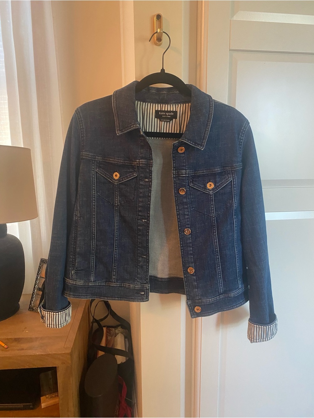 kate spade Navy Blue Denim Jacket with Striped Lining